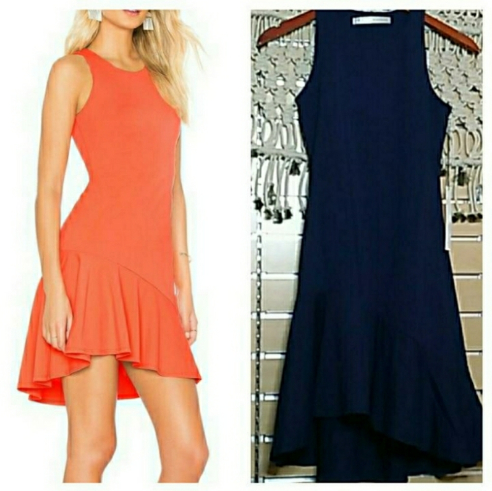 Susana Monaco navy fitted ruffle hem dress